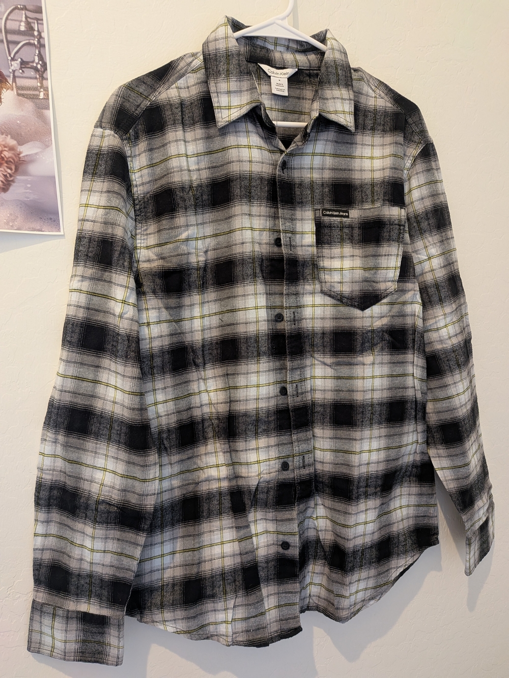 Calvin Klein Jeans Plaid Button Up Shirt Women’s Medium NWOT Black Gray Flannel